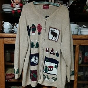 Northcrest Holiday Lodge Charming Beige Cardigan with Winter Embroidery Designs